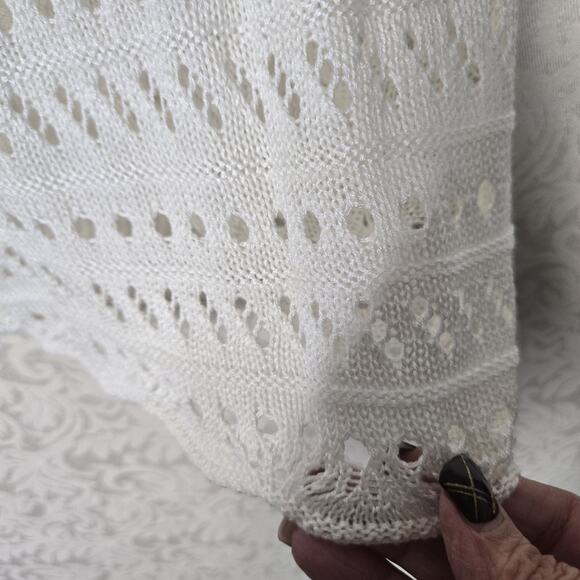 Maurices Open Work Knit Sweater sz L Ivory Blue Ruched Cinch Tie V Neck NEW - Picture 7 of 14